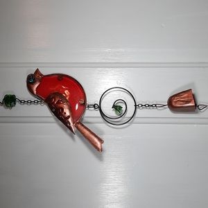 Bird Garden Bell Suncatcher Red Feather Outdoor Garden Yard Art Accent Gift NEW